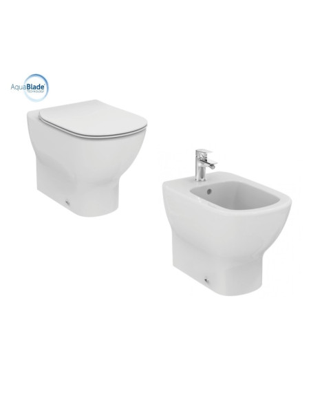 Sanitari Filo Muro Ideal Standard serie Tesi vaso Cod. T353701 AquaBlade® bidet cod. T456901 con sedile slim - Kallea