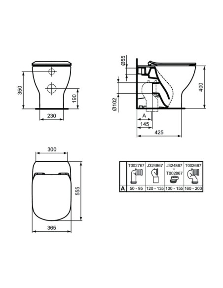 Sanitari Filo Muro Ideal Standard serie Tesi vaso Cod. T353701 AquaBlade® bidet cod. T456901 con sedile slim - Kallea