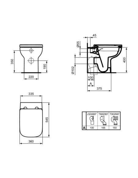 Sanitari Filo Muro Ideal standard serie I.Life A vaso cod.T452501 scarico RimLS+ bidet cod.T452601 in ceramica bianca - Kallea