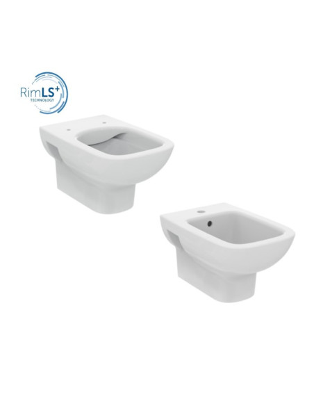 Sanitari Sospesi Ideal standard serie I.Life A vaso cod.T452301 scarico RimLS+ bidet cod.T452401 in ceramica bianca sedile e ...