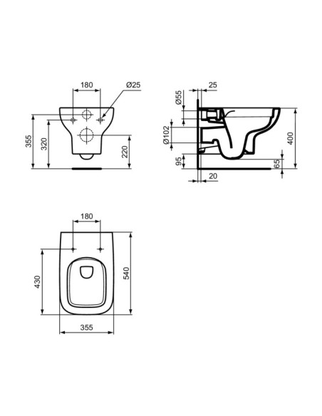 Sanitari Sospesi Ideal standard serie I.Life A vaso cod.T452301 scarico RimLS+ bidet cod.T452401 in ceramica bianca sedile e ...