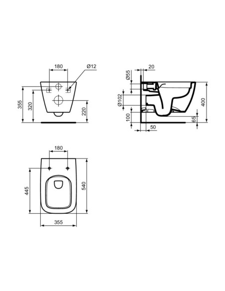 Vaso Sospeso Ideal Standard serie I.Life B cod.T461401 con scarico RimLS+ in ceramica bianca sedile non incluso - Kallea