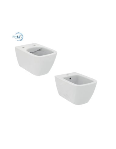 Sanitari Sospesi Ideal standard serie I.Life B vaso cod.T461401 scarico RimLS+ bidet cod.T461501 in ceramica bianca sedile e ...