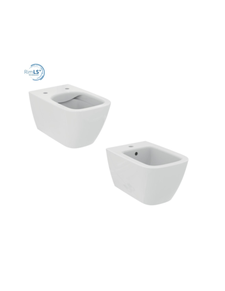 Sanitari Sospesi Ideal standard serie I.Life B vaso cod.T461401 scarico RimLS+ bidet cod.T461501 in ceramica bianca sedile e ...