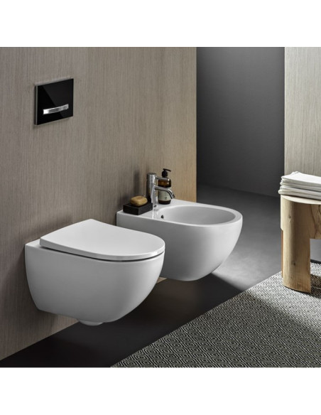 Sanitari sospesi Geberit serie Acanto vaso 500.600.01.8 Rimfree bidet cod.500.601.01.2 monoforo in ceramica bianca sedile non...