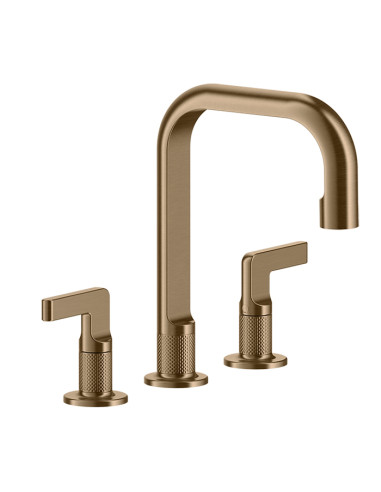 Miscelatore Lavabo Gessi serie Inciso 3 fori cod.58013 Medio con scarico e flessibili di collegamento - Kallea