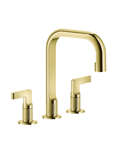 Miscelatore Lavabo Gessi serie Inciso 3 fori cod.58013 Medio con scarico e flessibili di collegamento - Kallea