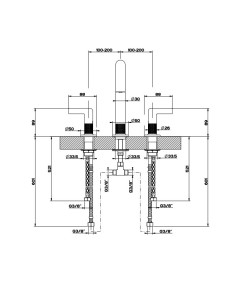 Miscelatore Lavabo Gessi serie Inciso 3 fori cod.58014 Medio senza scarico con flessibili di collegamento - Kallea 2