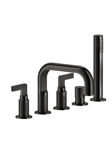 Gruppo Vasca Gessi serie Inciso 5 fori cod. 58040 con bocca di erogazione deviatore flessibile 1,50 m e doccetta anticalcare ...
