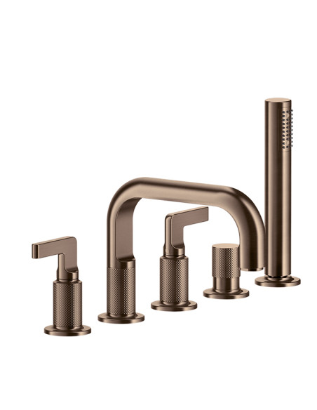 Gruppo Vasca Gessi serie Inciso 5 fori cod. 58040 con bocca di erogazione deviatore flessibile 1,50 m e doccetta anticalcare ...
