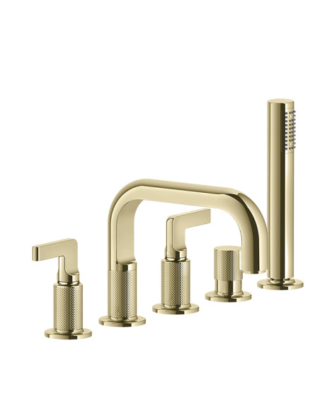 Gruppo Vasca Gessi serie Inciso 5 fori cod. 58040 con bocca di erogazione deviatore flessibile 1,50 m e doccetta anticalcare ...