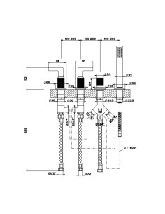 Gruppo Vasca Gessi serie Inciso 4 fori cod. 58043 deviatore flessibile 1,50 m e doccetta anticalcare - Kallea 2