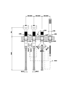 Gruppo Vasca Gessi serie Inciso 4 fori cod. 58143 deviatore flessibile 1,50 m e doccetta anticalcare - Kallea 2