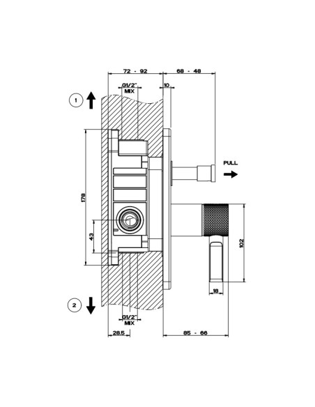 Miscelatore Gessi incasso doccia Serie Inciso a parete 2 vie cod.58079 esterna cod.44673 interna - Kallea