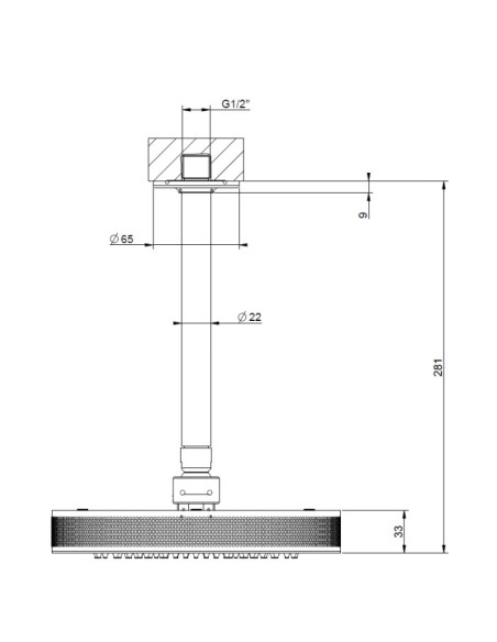 Soffione Gessi a soffitto serie Inciso cod.58188 Ø 21,8 cm orientabile anticalcare, altezza braccio personalizzabile - Kallea