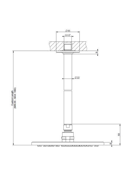 Soffione Gessi a soffitto serie Inciso cod.58150 Ø 20 altezza personalizzabile min. 8,5 - max. 18,6 cm orientabile anticalcar...