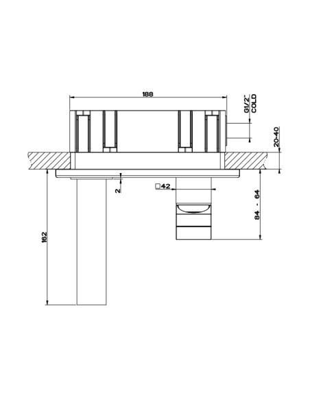 Miscelatore Gessi a parete con bocca corta serie Rettangolo K parte esterna cod.53089 incasso cod.44697 - Kallea