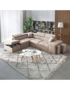 Divano angolare sinistro Belen in tessuto Portland 24 cappuccino con pouff contenitore - Kallea 2