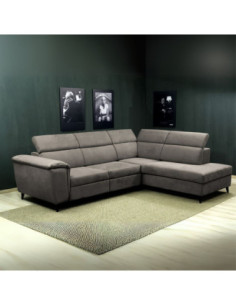 Divano angolare Buffalo con letto estraibile e penisola contenitore destra in tessuto Houston 87 grigio - Kallea