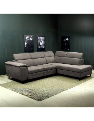 Divano angolare Buffalo con letto estraibile e penisola contenitore destra in tessuto Houston 87 grigio - Kallea