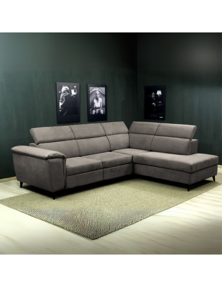 Divano angolare Buffalo con letto estraibile e penisola contenitore destra in tessuto Houston 87 grigio - Kallea