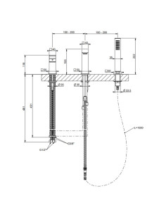 Gruppo Vasca Gessi serie Rettangolo K 3 fori cod. 53037 con bocca di erogazione deviatore flessibile 1,50 m e doccetta antica... 2