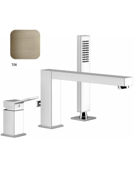 Gruppo Vasca Gessi serie Rettangolo K 3 fori cod. 53037 con bocca di erogazione deviatore flessibile 1,50 m e doccetta antica...