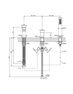 Gruppo Vasca Gessi serie Rettangolo K 3 fori cod. 53043 per erogazione alla colonna vasca con deviatore flessibile 1,50 m e d... 2