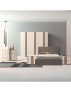 Camera da letto Kross in bianco nuvola top mat e maniglioni noce america - Kallea
