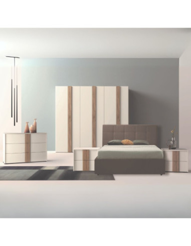 Camera da letto Kross in bianco nuvola top mat e maniglioni noce america - Kallea