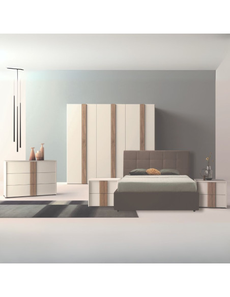 Camera da letto Kross in bianco nuvola top mat e maniglioni noce america - Kallea