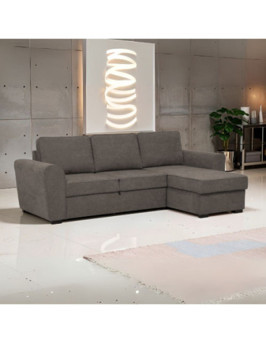 Divano letto corner reversibile Aston con contenitore in tessuto C1706 marrone - Kallea