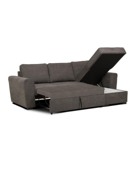 Divano letto corner reversibile Aston con contenitore in tessuto C1706 marrone - Kallea