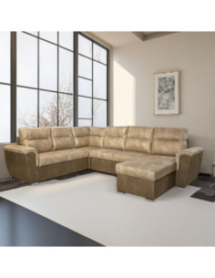Divano Washington angolare con letto e 2 contenitori taupe Ranger 01 e Ranger 07 - Kallea