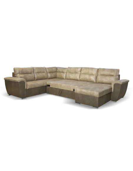 Divano Washington angolare con letto e 2 contenitori taupe Ranger 01 e Ranger 07 - Kallea