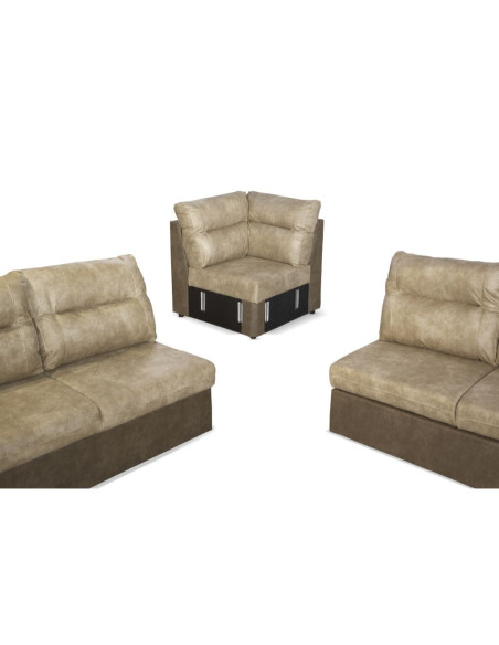 Divano Washington angolare con letto e 2 contenitori taupe Ranger 01 e Ranger 07 - Kallea