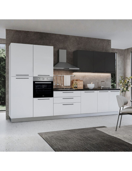 Cucina Iris 360 cm bianco opaco grigio antracite con elettrodomestici reversibile - Kallea