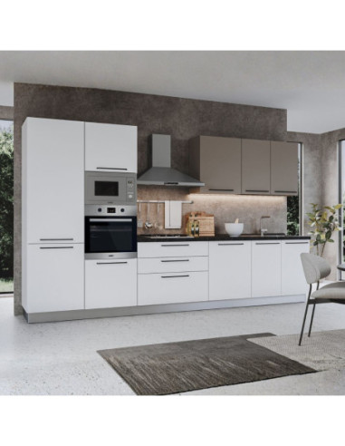 Cucina Iris Lusso 360 cm bianco opaco tortora con elettrodomestici reversibile - Kallea