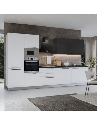 Cucina Iris Lusso 360 cm bianco opaco grigio antracite con elettrodomestici reversibile - Kallea