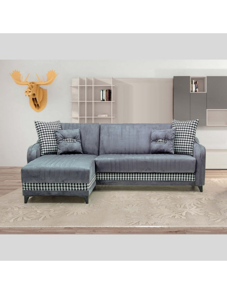 Divano con penisola contenitore reversibile Laos grigio soft 22 246x138x92 H - Kallea