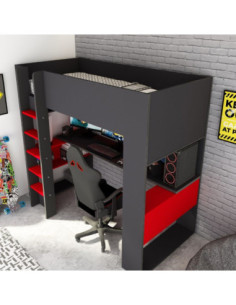 Letto a castello 5050 antracite rosso con scrivania - Kallea 2