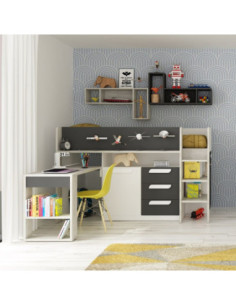 Letto a soppalco 6020 bianco antracite con scrivania estraibile reversibile - Kallea 2
