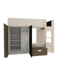 Letto a castello 1371 bianco vintage, beige e marrone con armadio e cassetti reversibili - Kallea 2