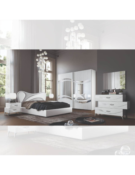 Camera da letto Delia bianco frassinato con decorazioni argento - Kallea