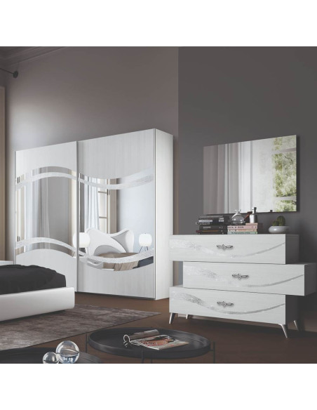 Camera da letto Delia bianco frassinato con decorazioni argento - Kallea