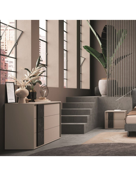 Camera da letto Moni canapa frassinato e dettagli marmo nero - Kallea