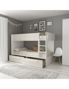 Cameretta con letto a castello con cassettoni colore bianco consumato e bianco reversibile - Kallea 2