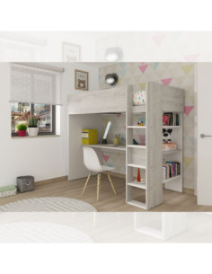 Cameretta 2278 con letto a soppalco con scrivania sottostante colore bianco e bianco consumato - Kallea 2