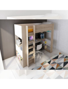 Cameretta 1652 con letto a soppalco e scrivania sottostante colore bianco e rovere - Kallea 2