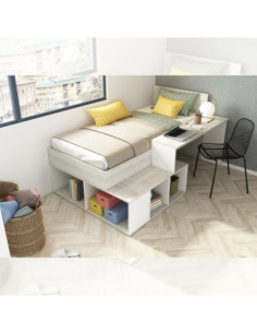 Cameretta 6040 con letto singolo e scrivania reversibile colore bianco consumato e bianco - Kallea 2